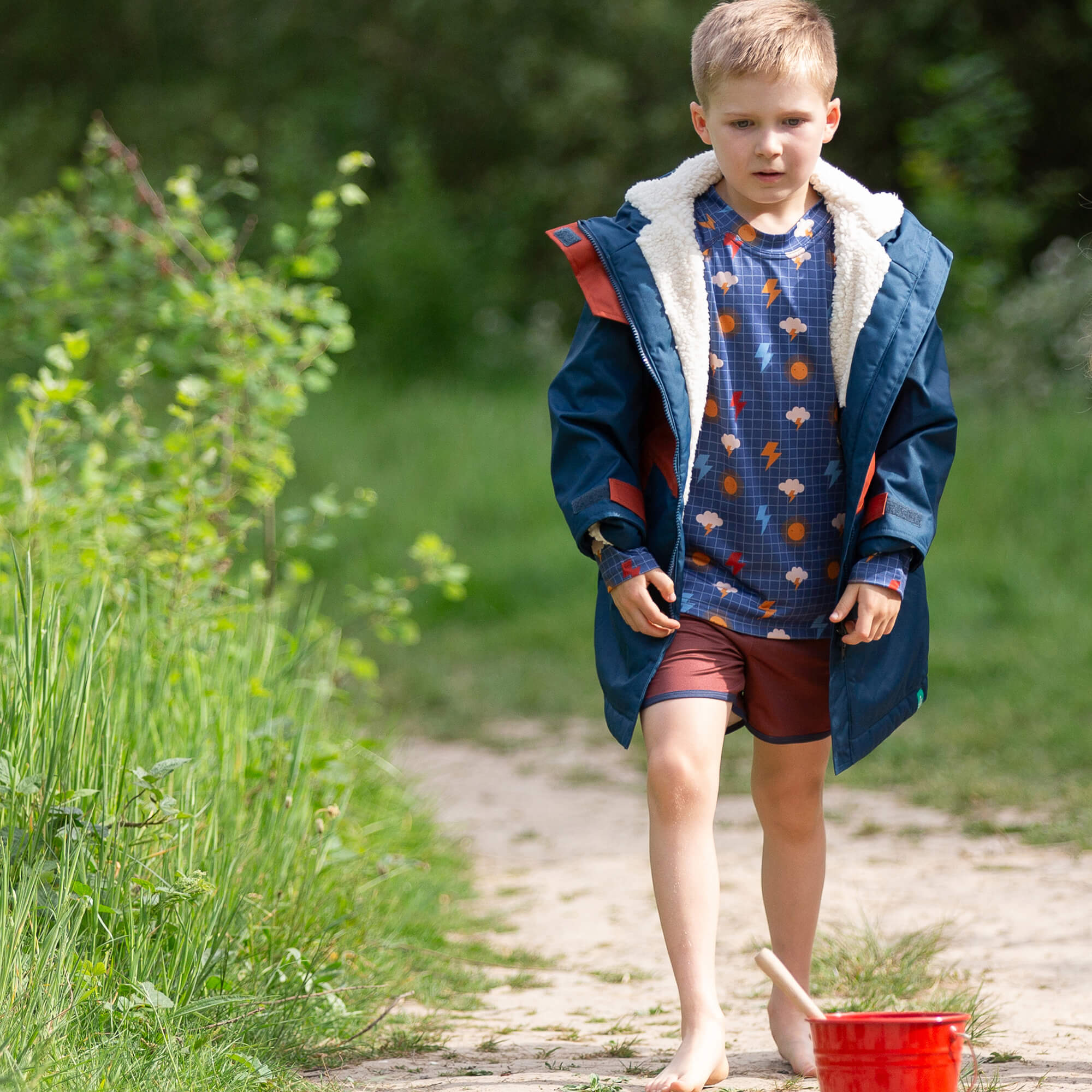 Navy Colour Block Recycled Waterproof Robe Navy / 5-8y