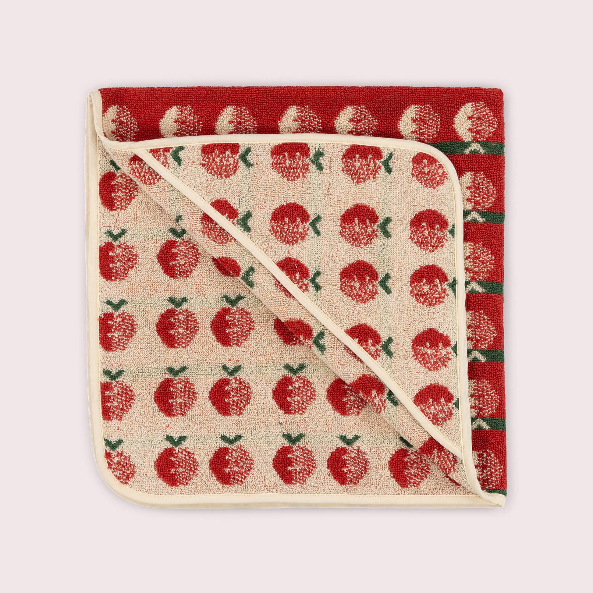 Red Apples Hooded Towel Cream / one size