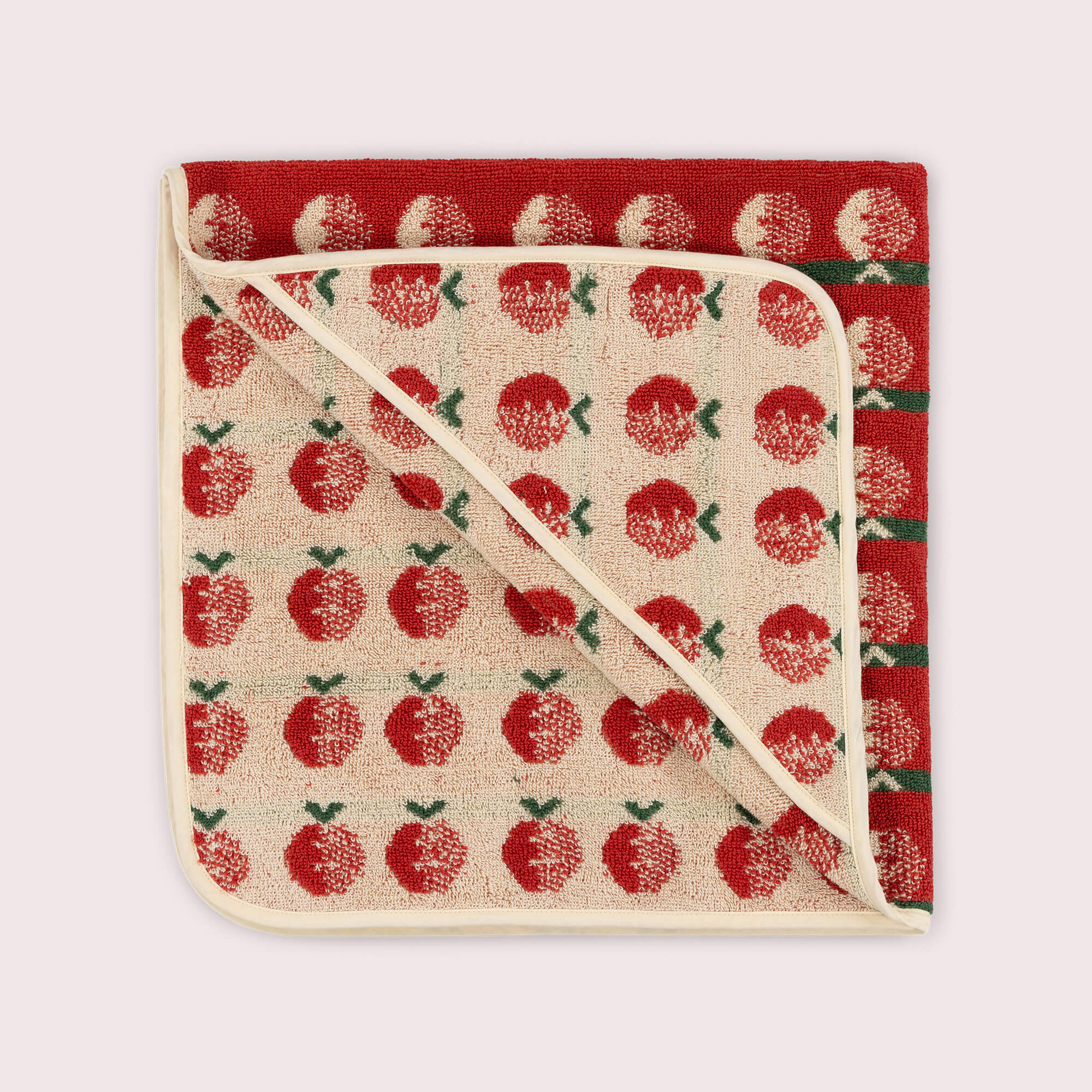 Red Apples Hooded Towel Cream / one size