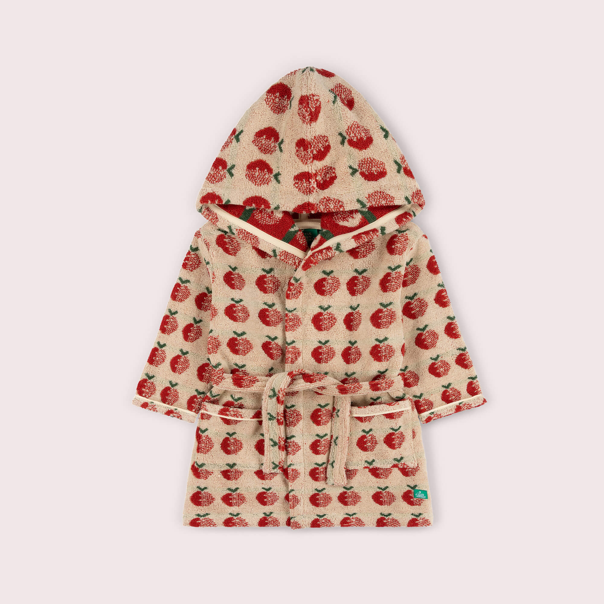 Red Apples Towelling Robe Cream / 5-8y