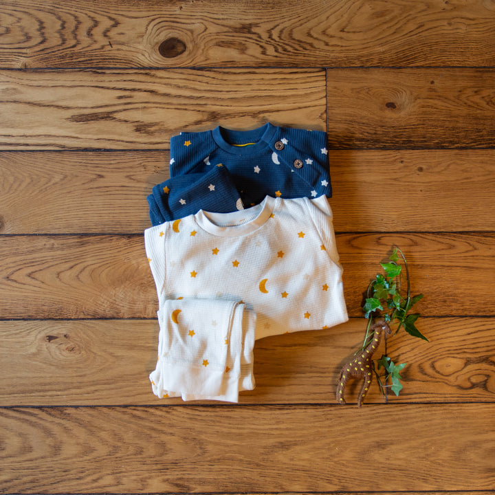 Navy Waffle Stars Long Sleeve Button Raglan Top