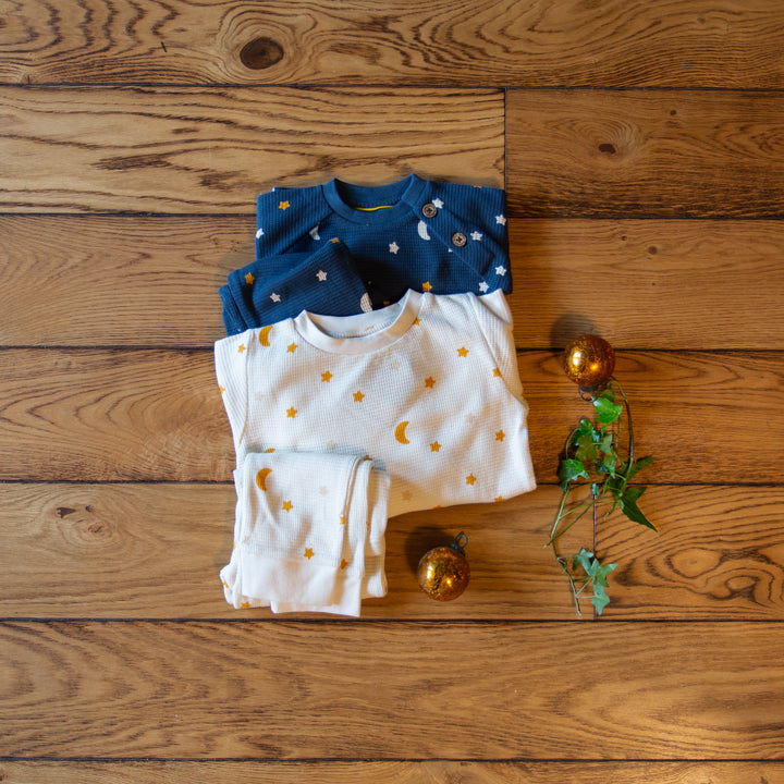 Cream Waffle Stars Long Sleeve Button Raglan Top