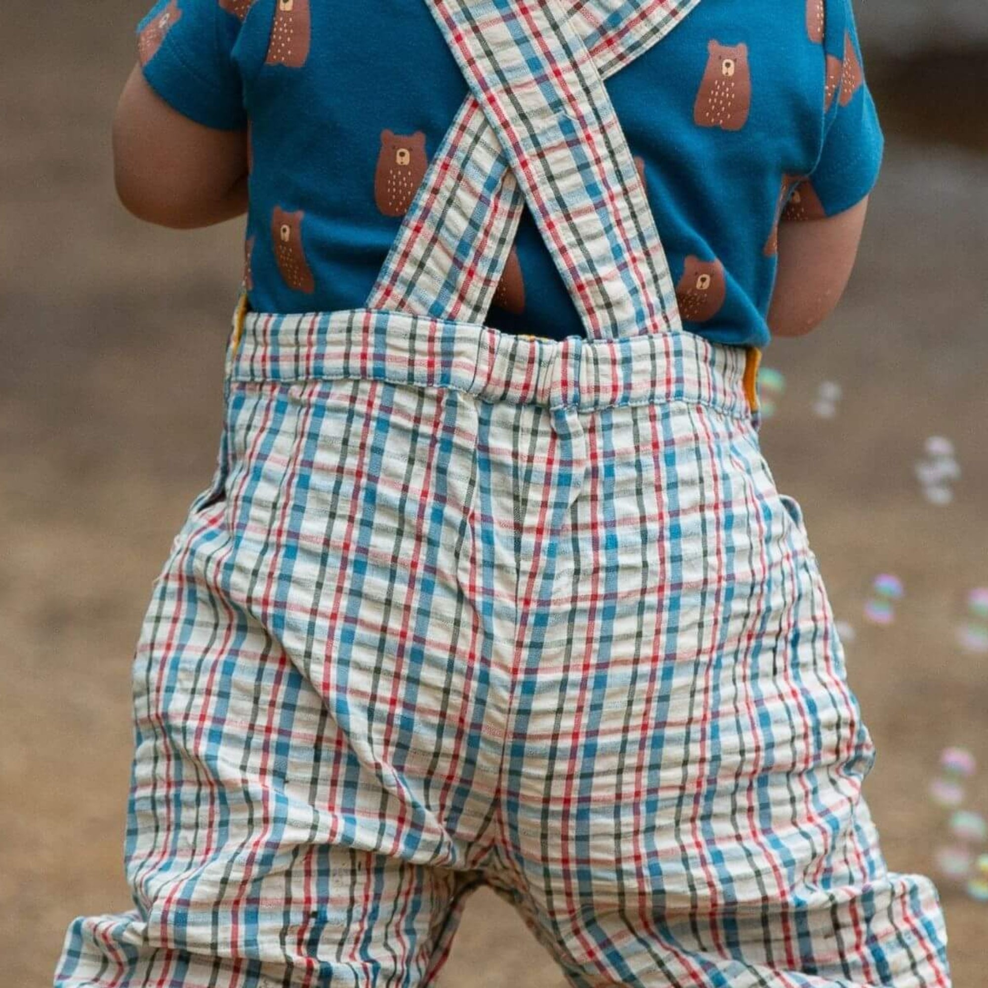 Checked Seersucker Pocket Dungaree Shorts