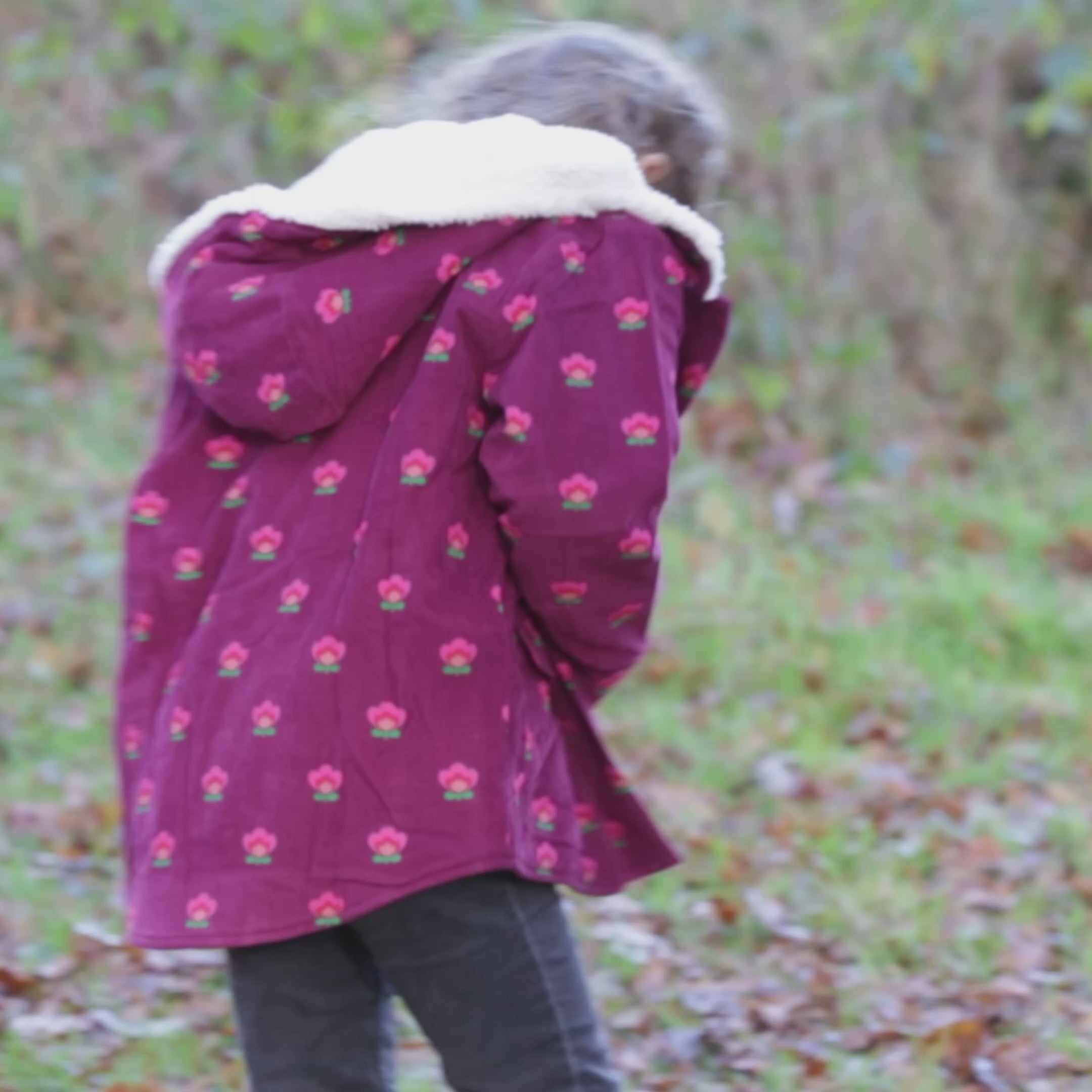 Load video: Pink Flowers Organic Sherpa Toasty Coat