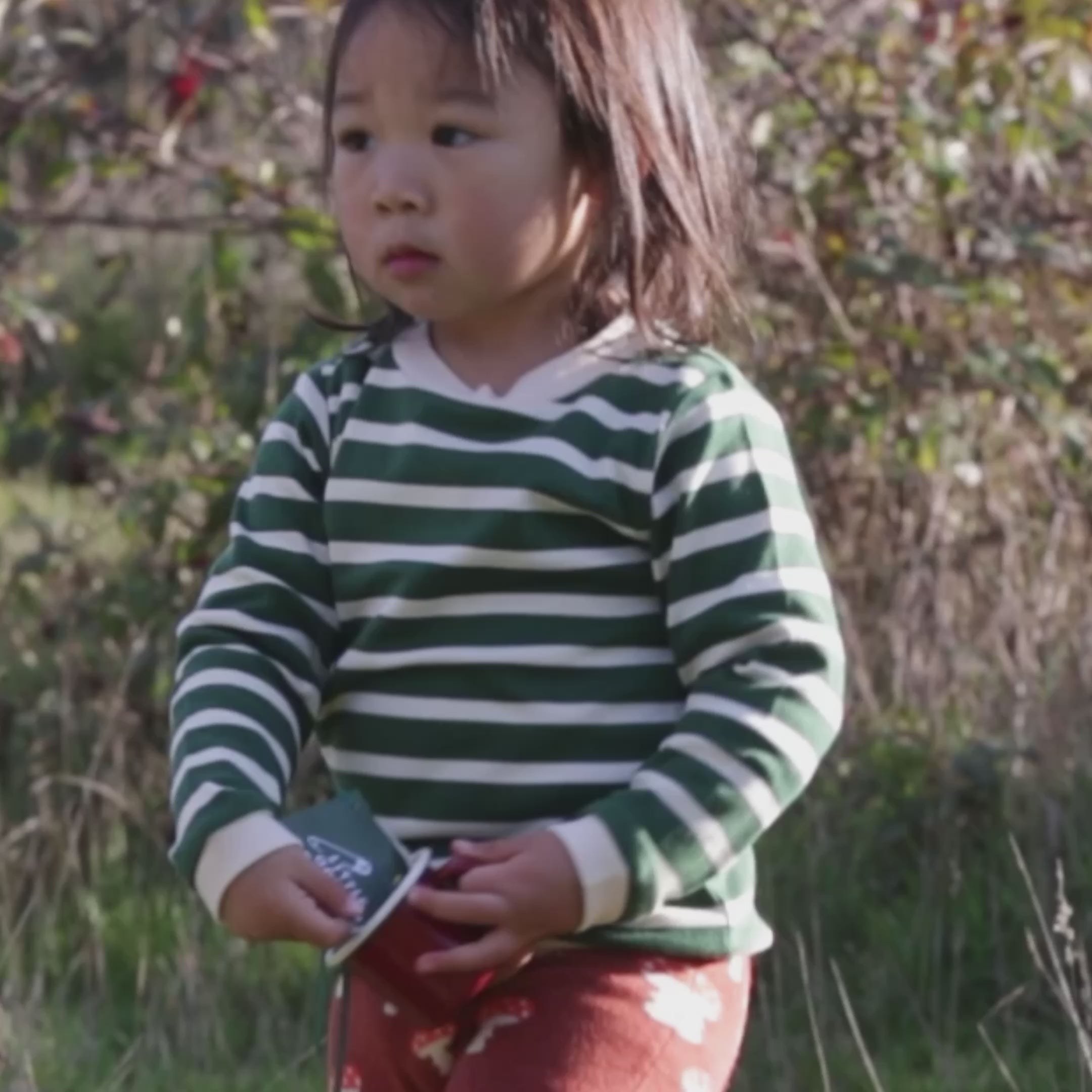 Load video: Olive Green Striped Long Sleeve T-Shirt