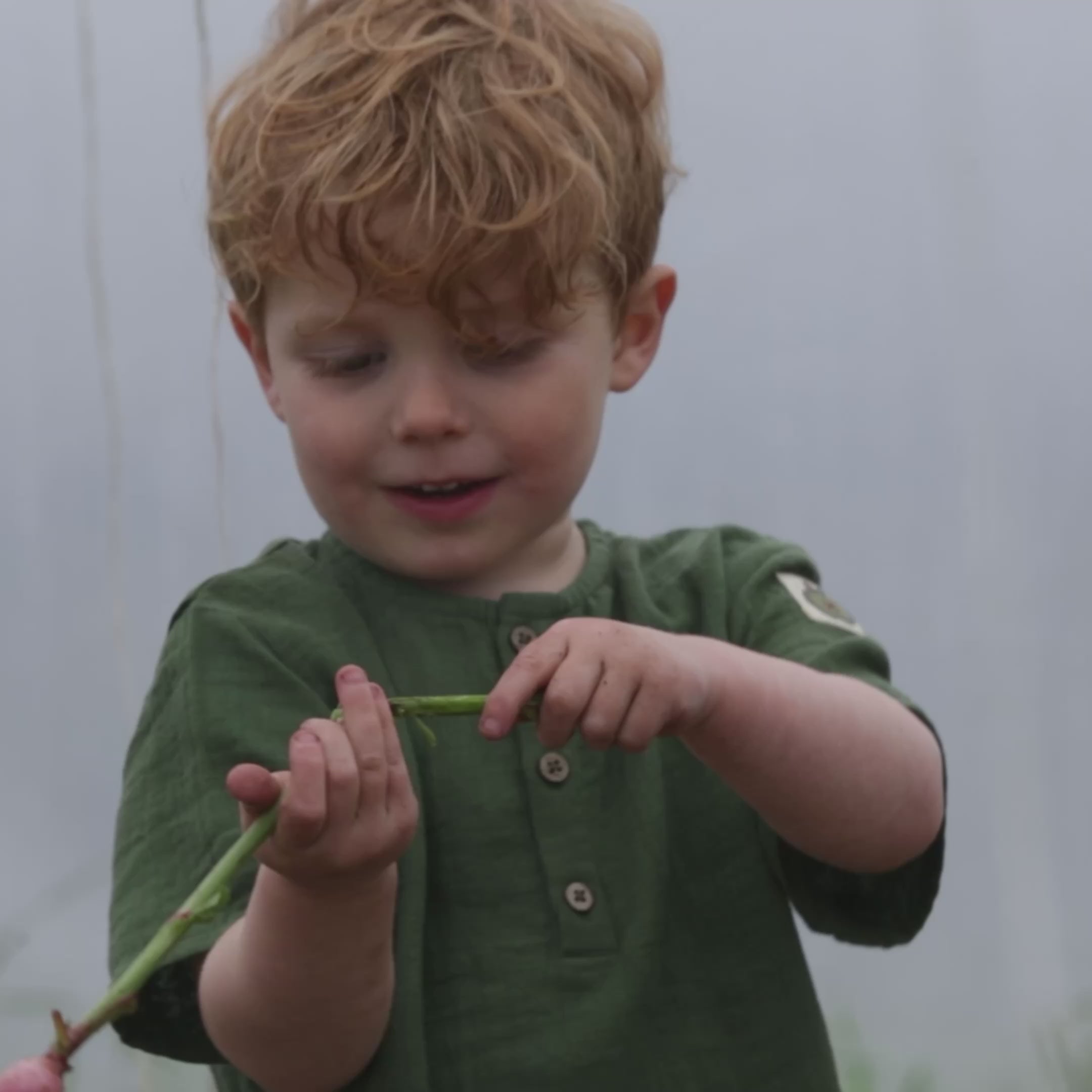 Load video: Chive Green Short Sleeved Henley Top
