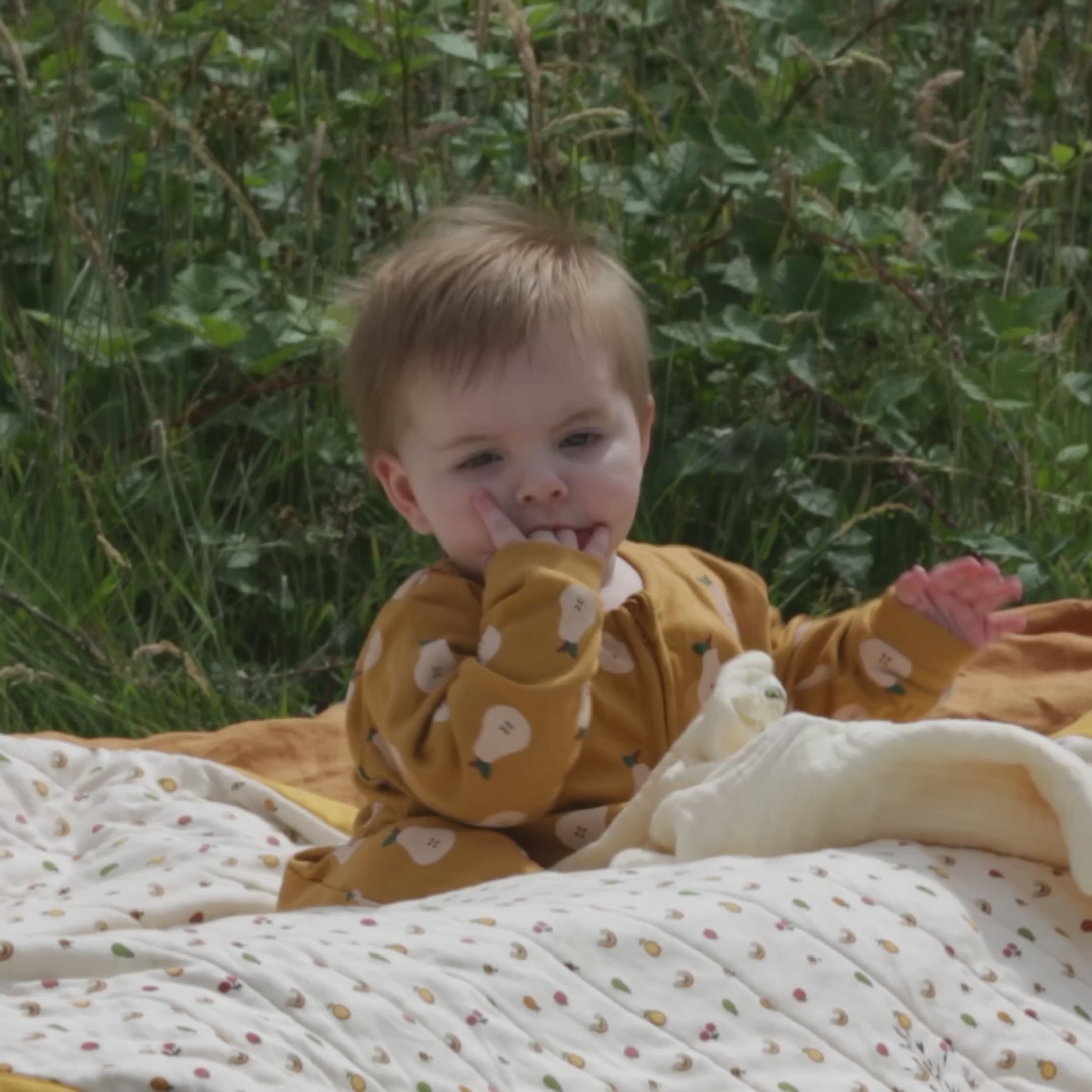 Load video: Summer Pears Zip Organic Babygrow