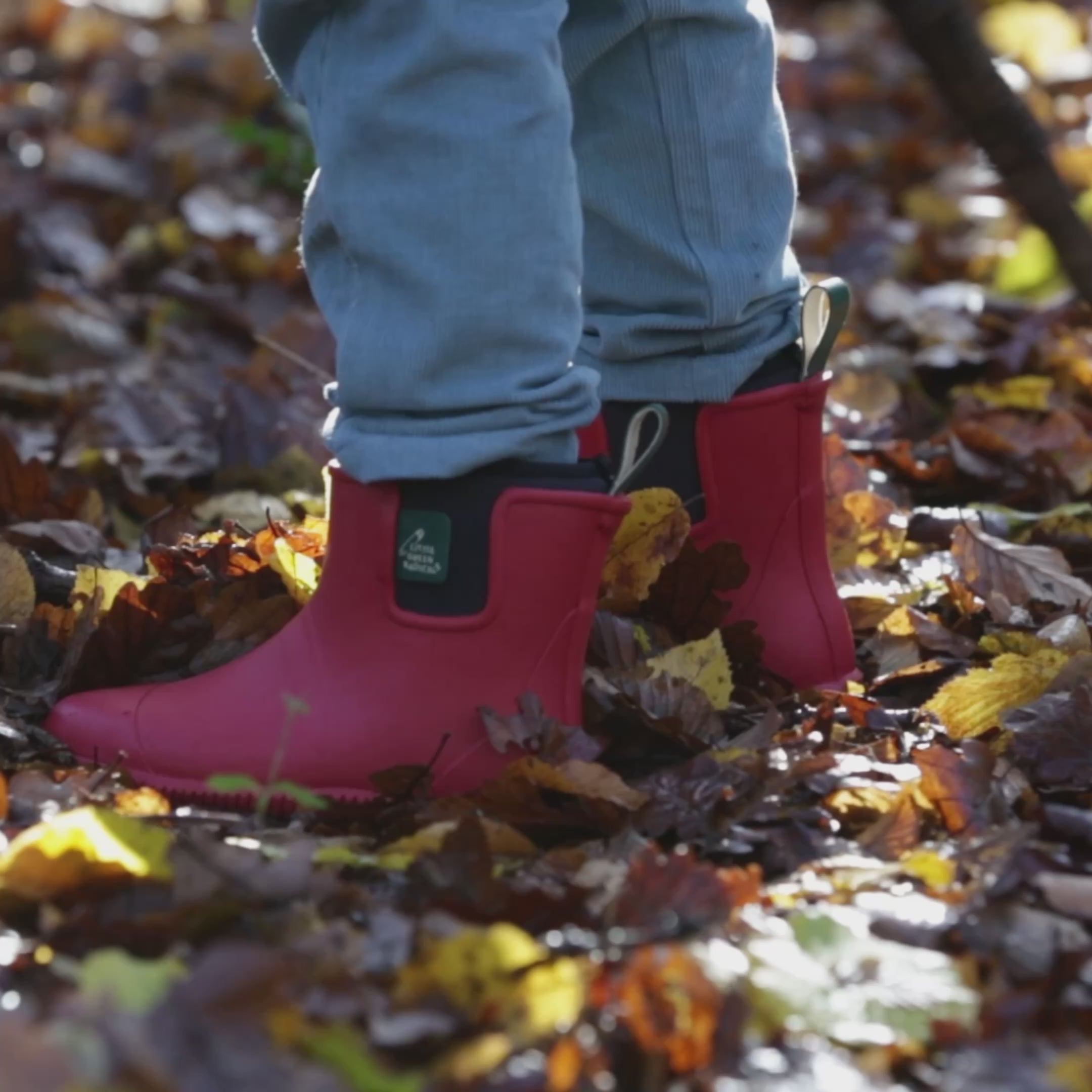 Load video: Red Lined Natural Rubber Ankle Rain Boots