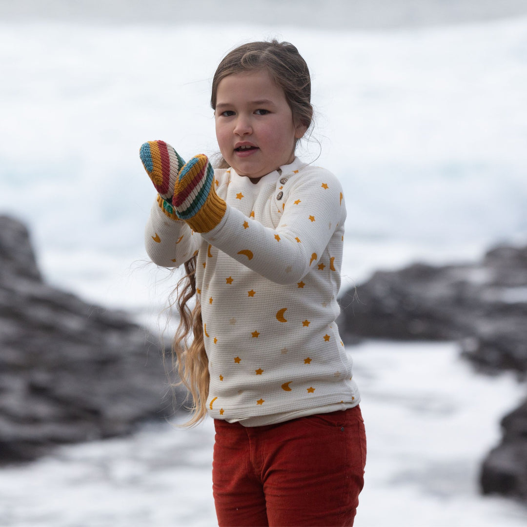 Rainbow Striped Knitted Mittens