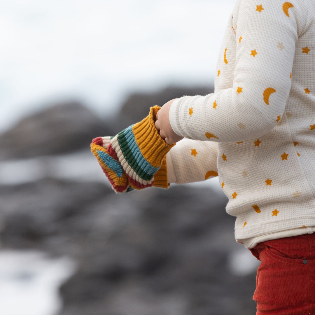 Rainbow Striped Knitted Beanie, Scarf & Mittens Set