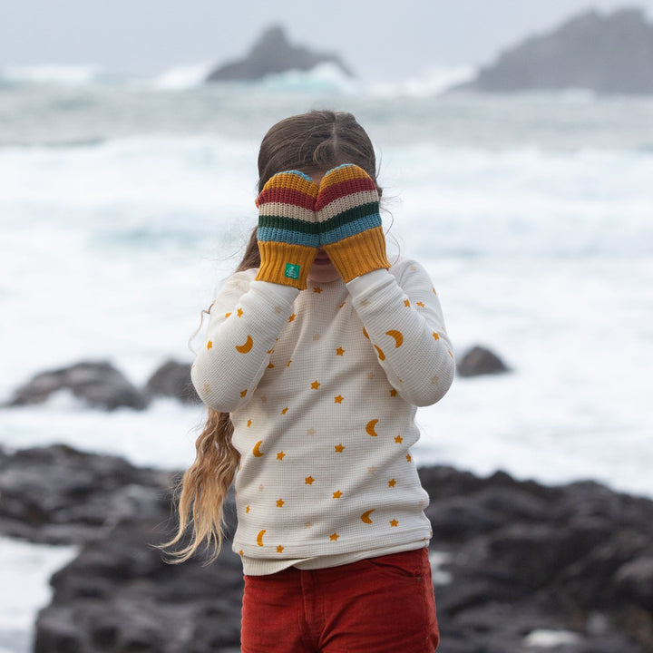 Rainbow Striped Knitted Mittens