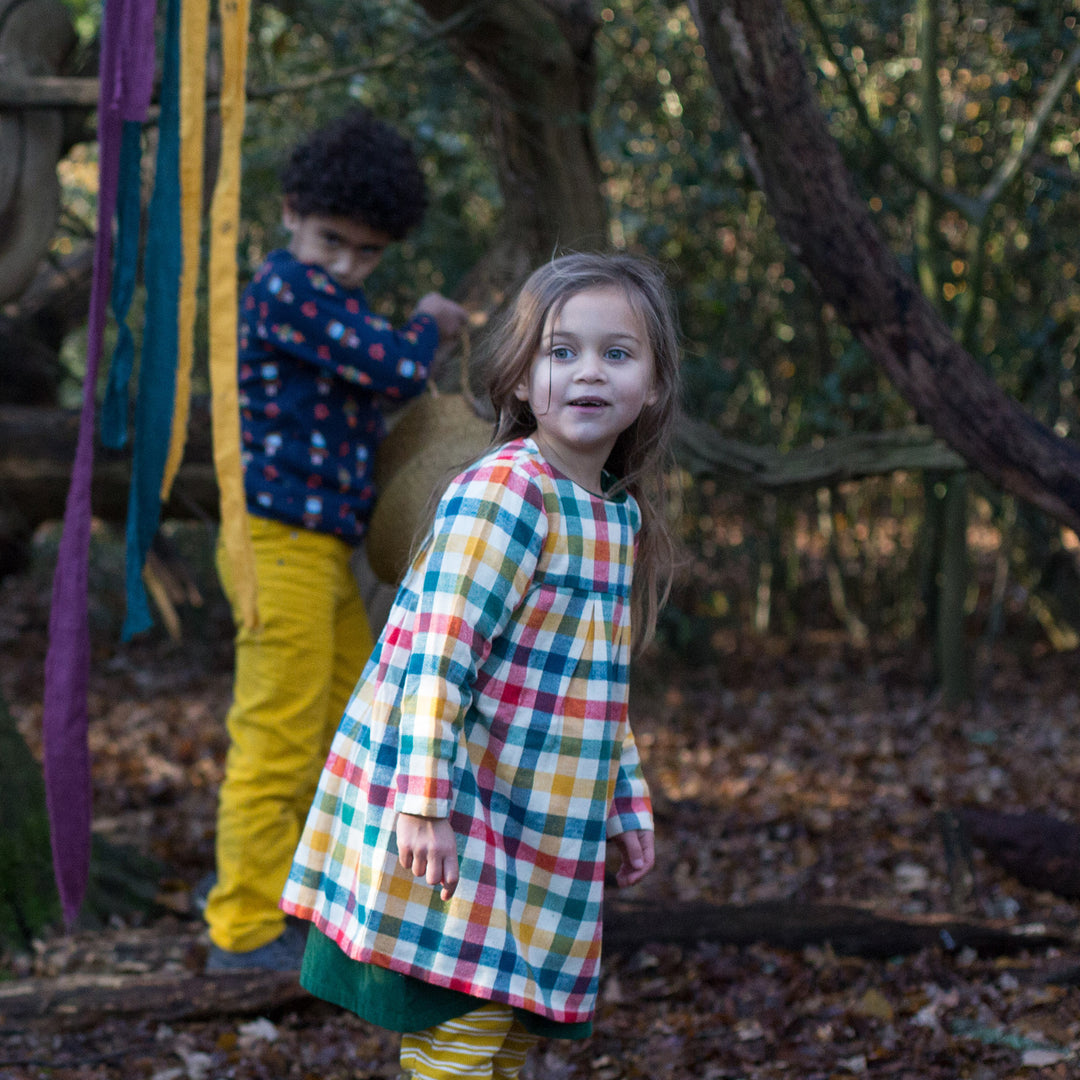 Autumn Rainbow Check Smock Dress