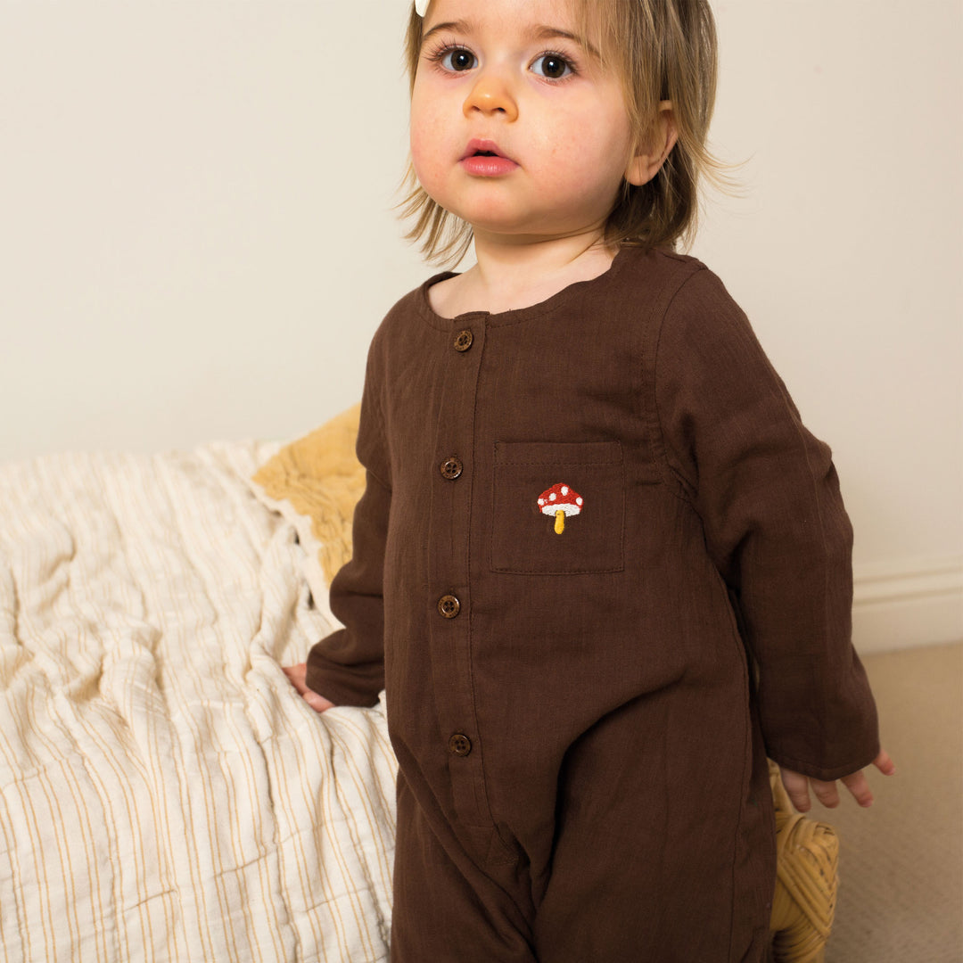 Embroidered Toadstool Organic Long Sleeve Jumpsuit