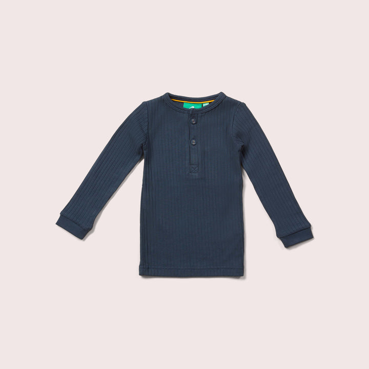 Midnight Navy Ribbed Long Sleeve Henley Top