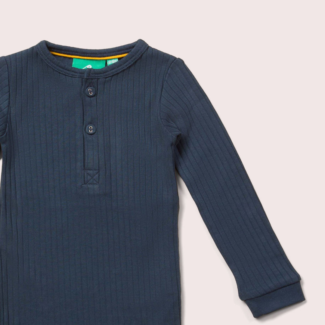 Midnight Navy Ribbed Long Sleeve Henley Top