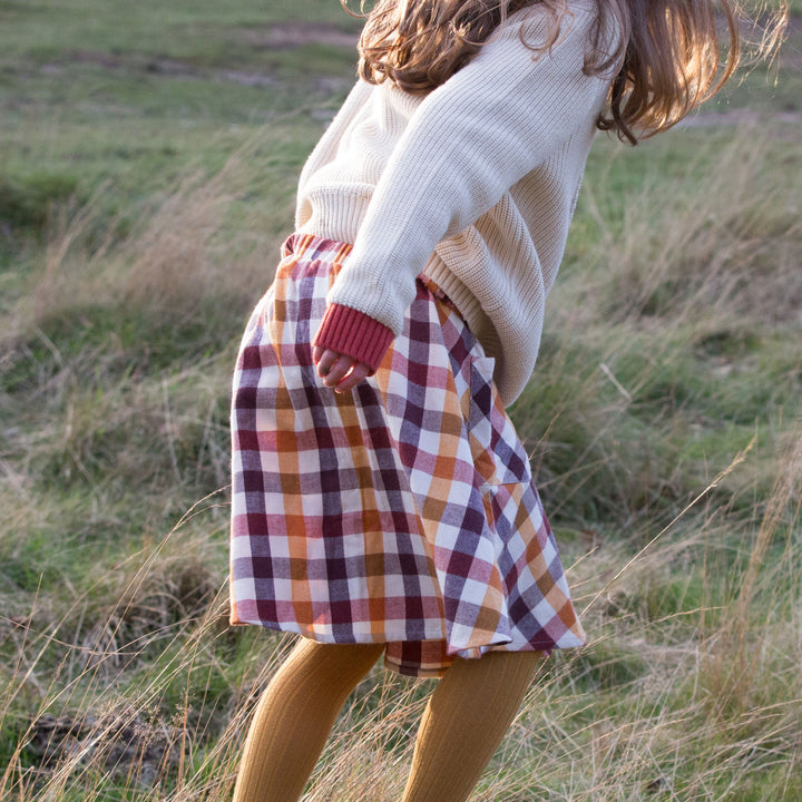 Autumn Leaves Checked Pocket Swishy Skirt