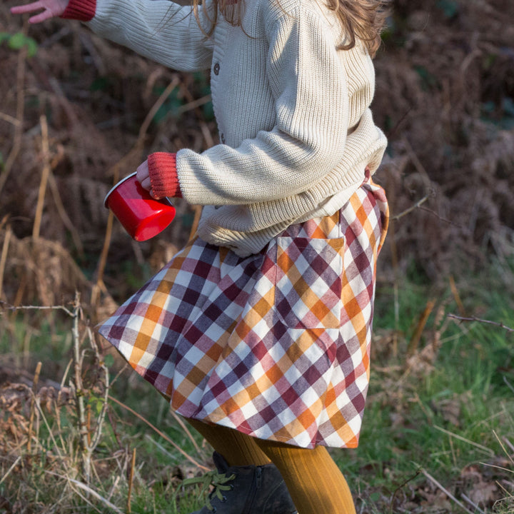 Autumn Leaves Checked Pocket Swishy Skirt