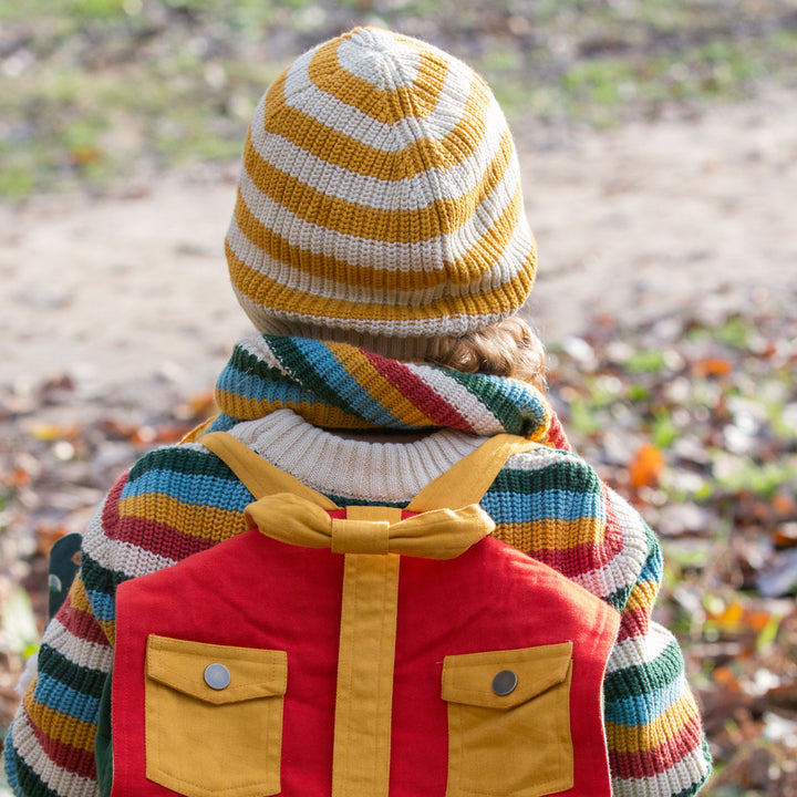 Gold Striped Knitted Beanie Hat