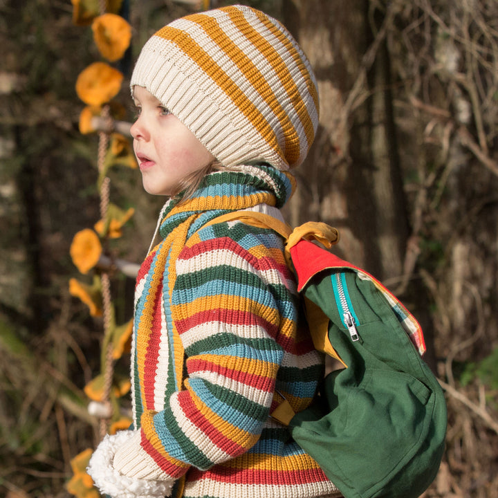 Gold Striped Knitted Beanie Hat