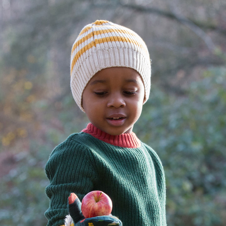 Gold Striped Knitted Beanie Hat