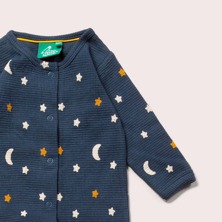 Navy Waffle Stars Organic Babygrow