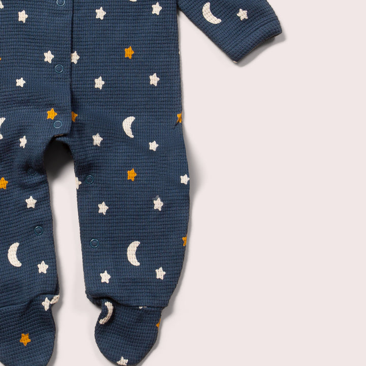 Navy Waffle Stars Organic Babygrow