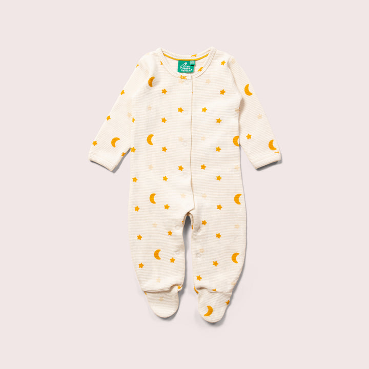 Cream Waffle Stars Organic Babygrow