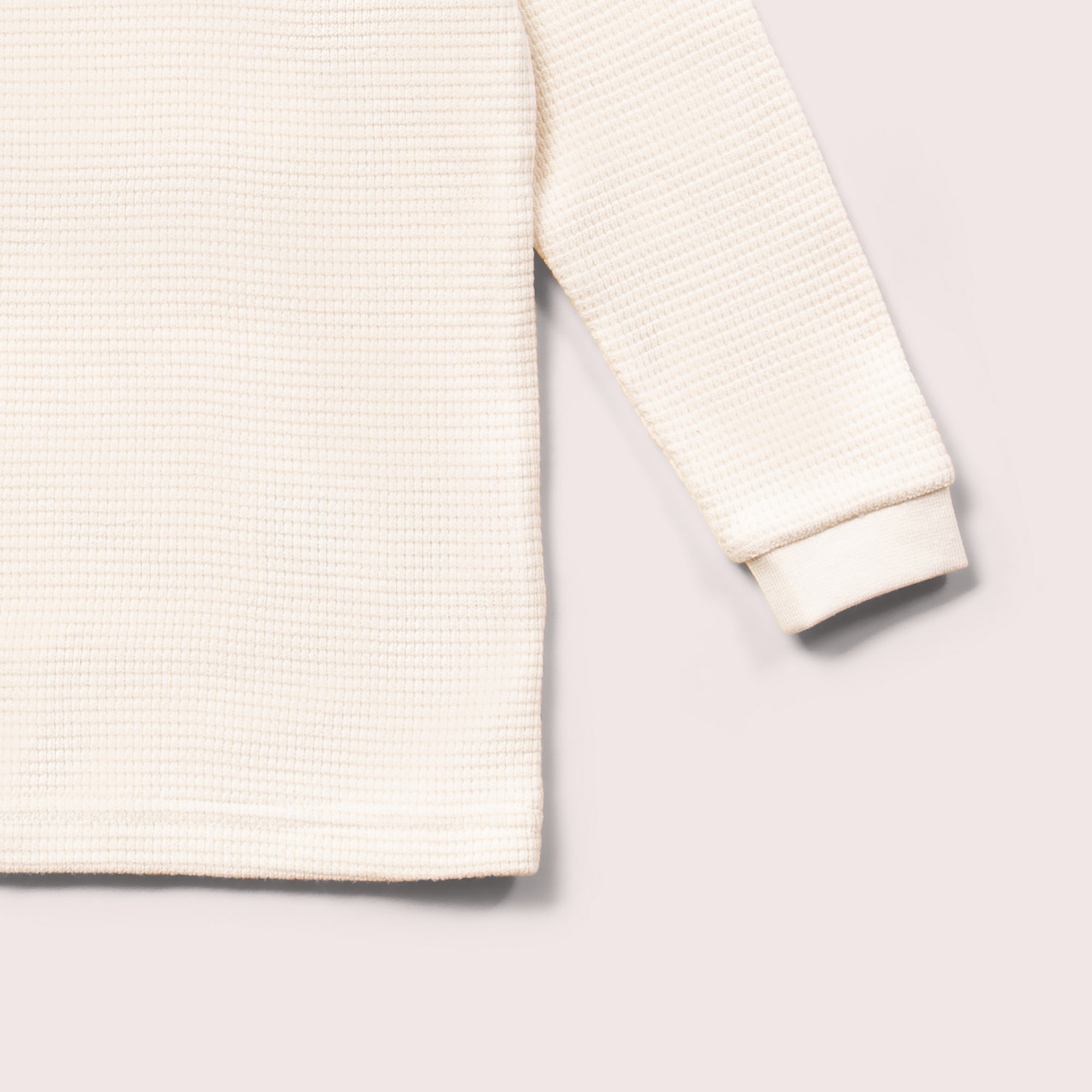 Cream Waffle Long Sleeve Button Raglan Top
