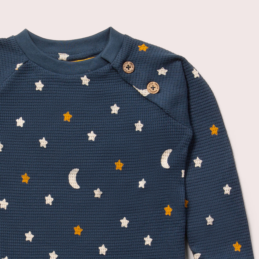 Navy Waffle Stars Long Sleeve Button Raglan Top