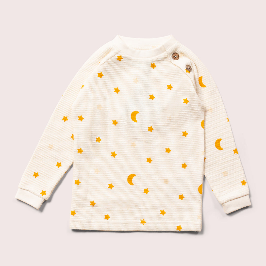 Cream Waffle Stars Long Sleeve Button Raglan Top