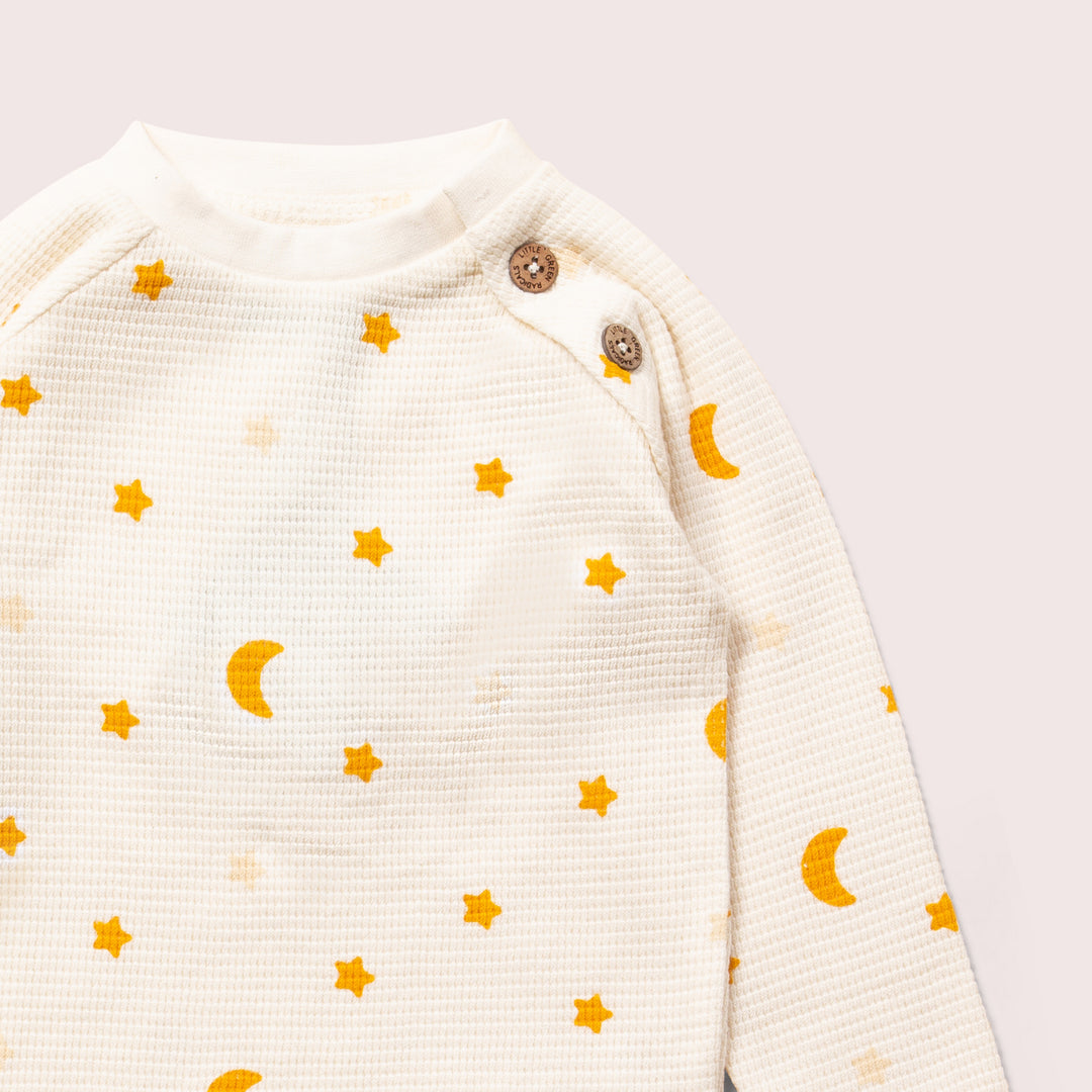 Cream Waffle Stars Long Sleeve Button Raglan Top