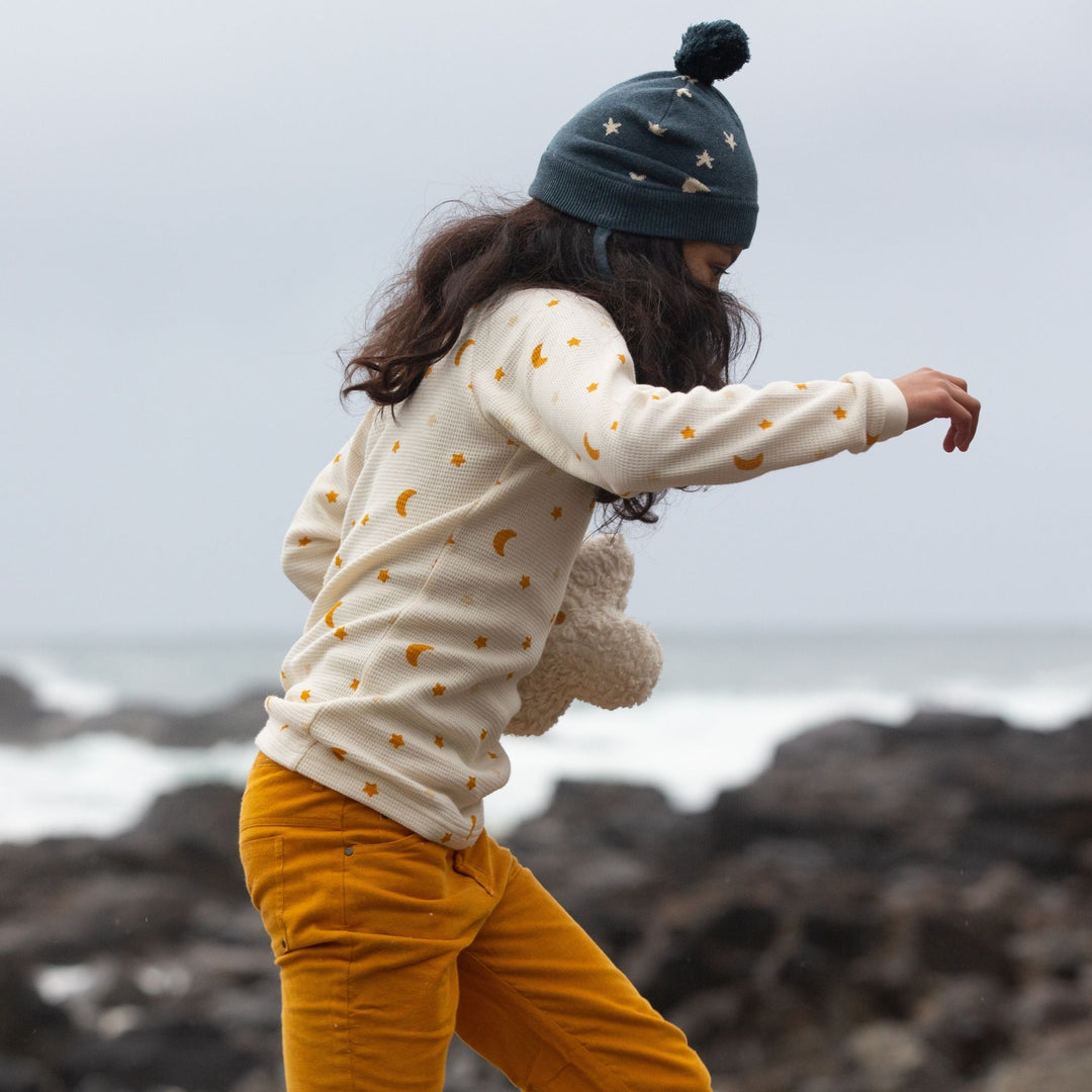 Cream Waffle Stars Long Sleeve Button Raglan Top