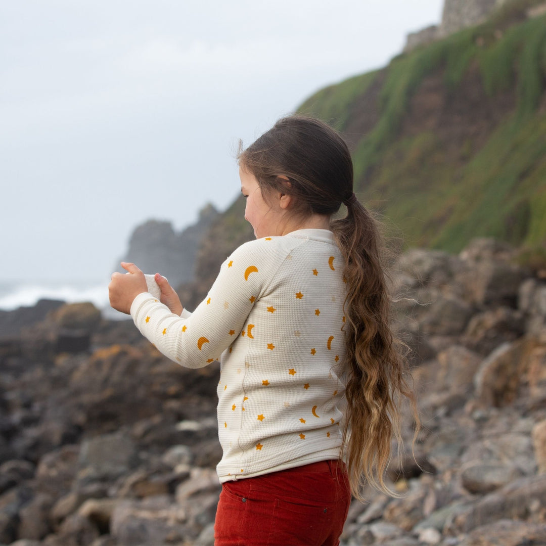 Cream Waffle Stars Long Sleeve Button Raglan Top