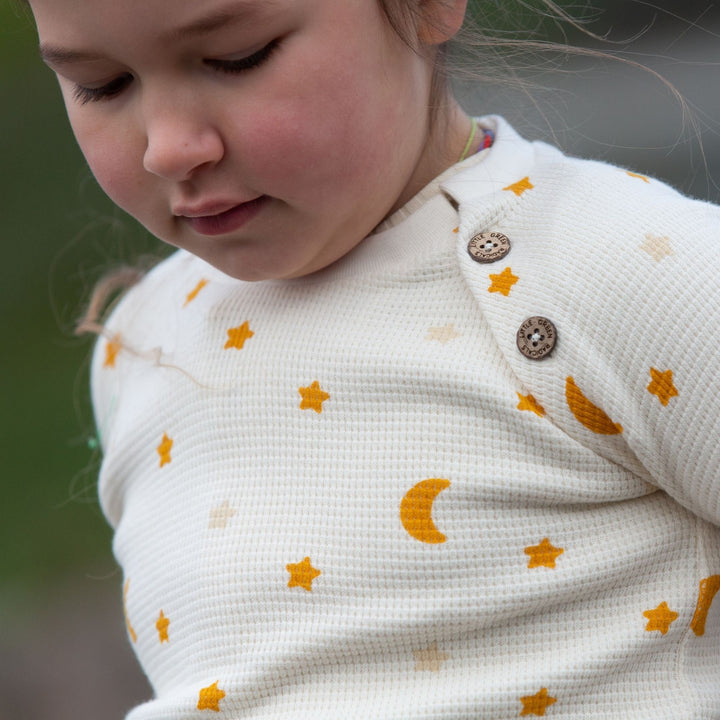 Cream Waffle Stars Long Sleeve Button Raglan Top