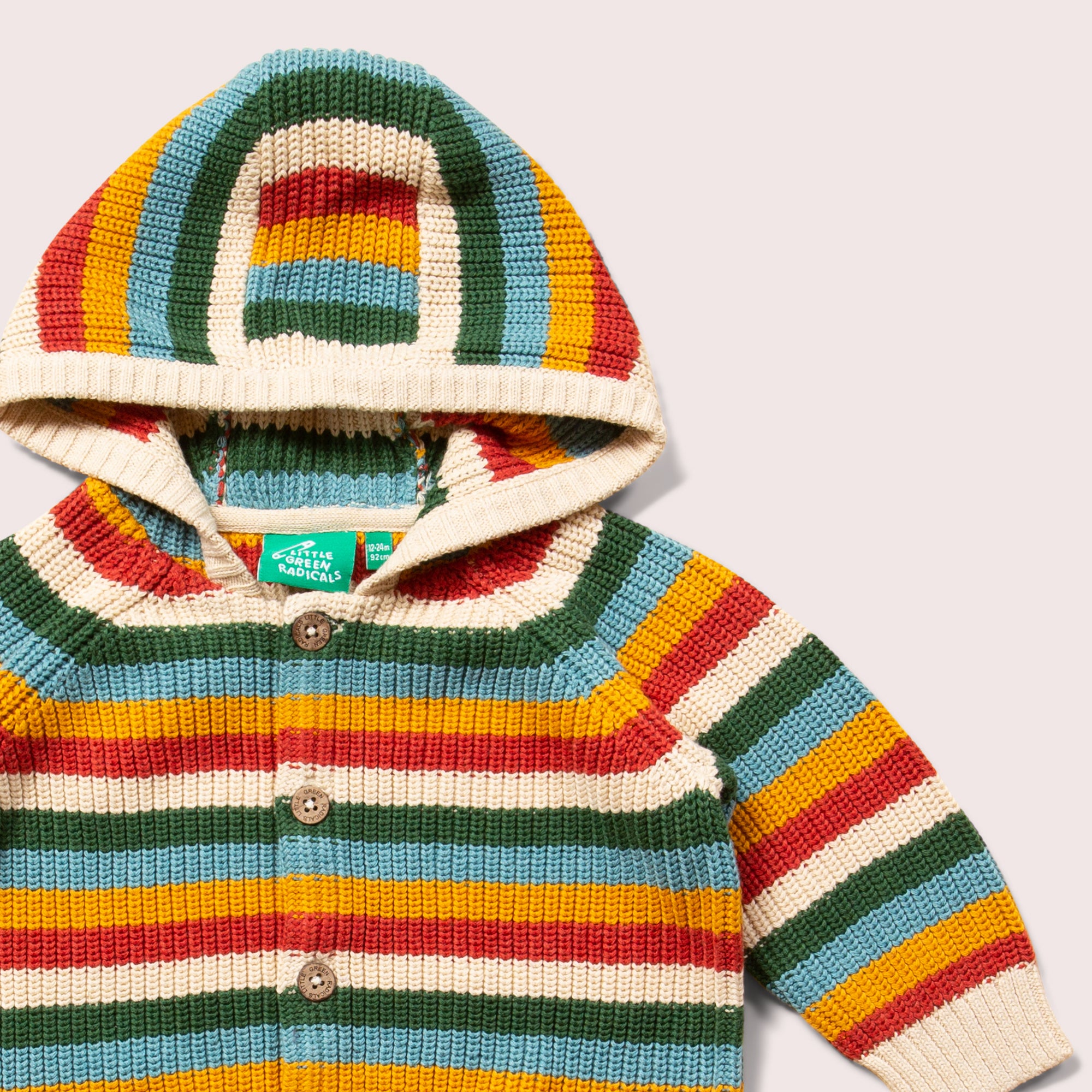 Rainbow Cosy Knitted Hooded Cardigan