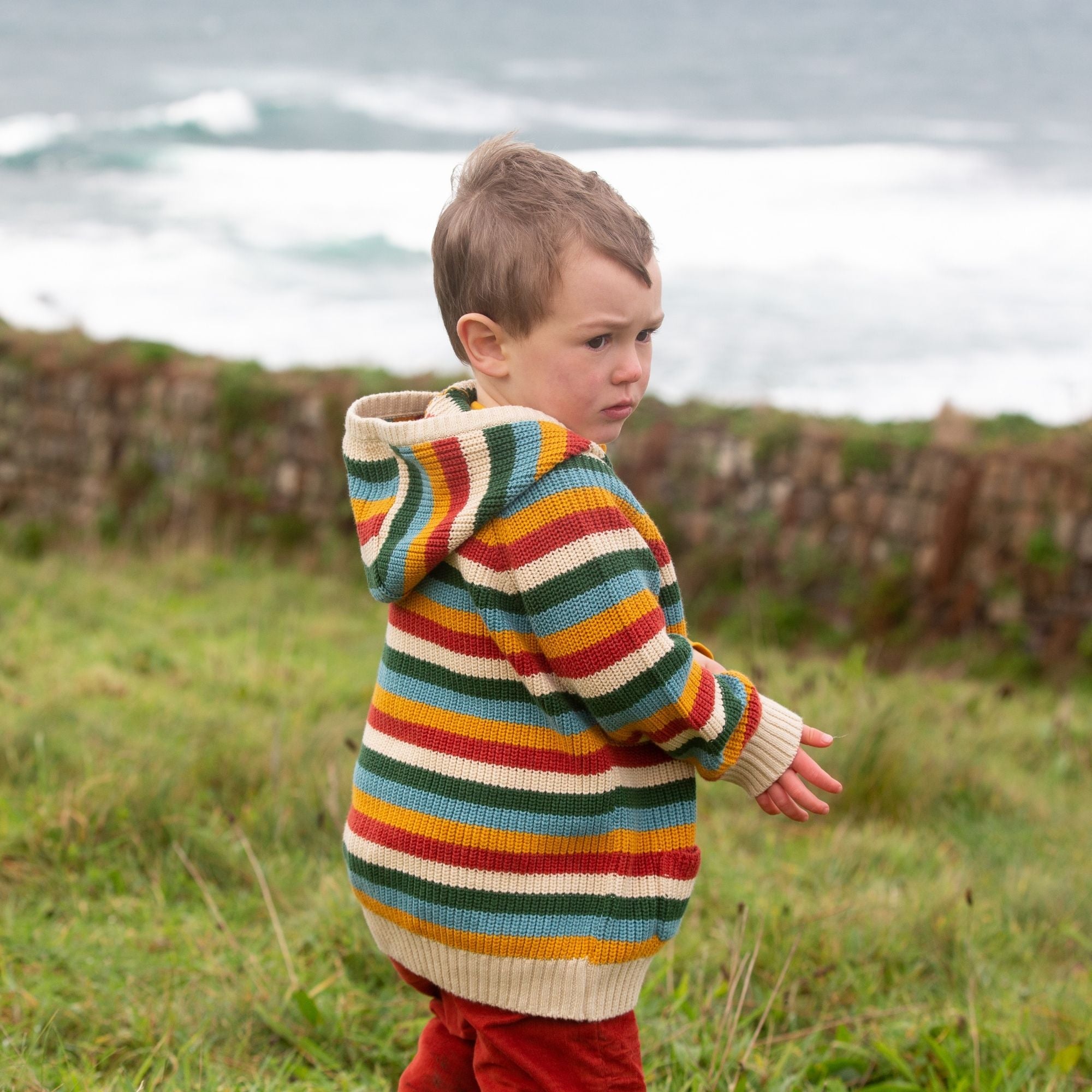 Rainbow Cosy Knitted Hooded Cardigan