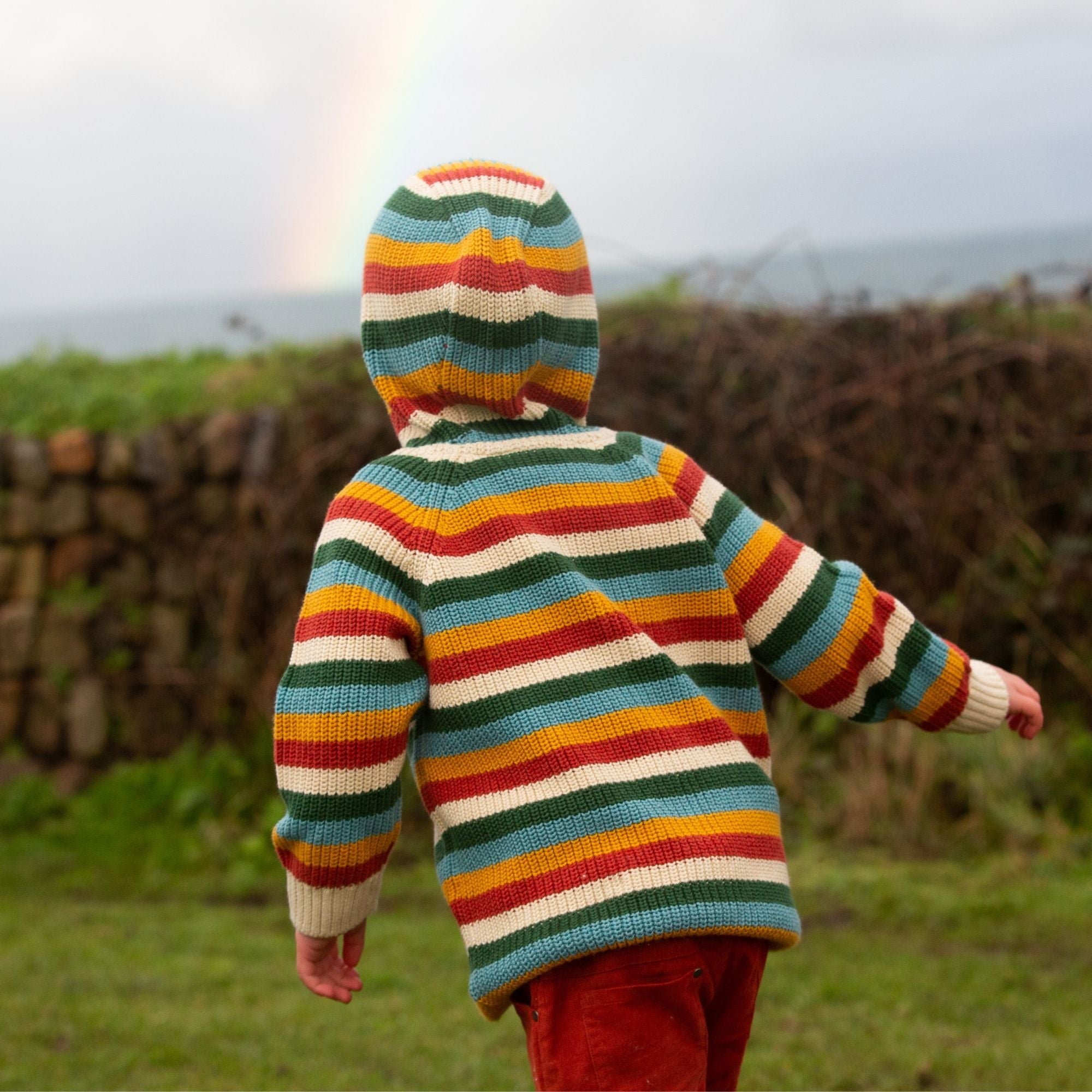 Rainbow Cosy Knitted Hooded Cardigan