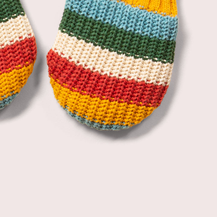 Rainbow Striped Knitted Beanie, Scarf & Mittens Set