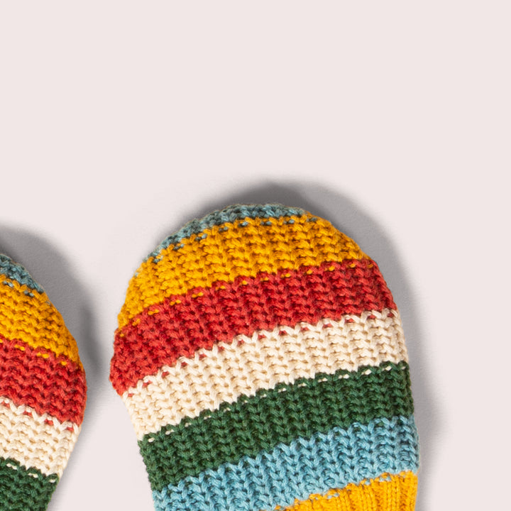 Rainbow Striped Knitted Mittens