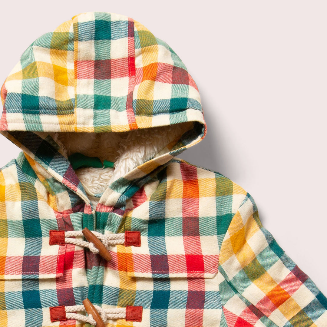 Rainbow Checked Sherpa Lined Duffle Coat