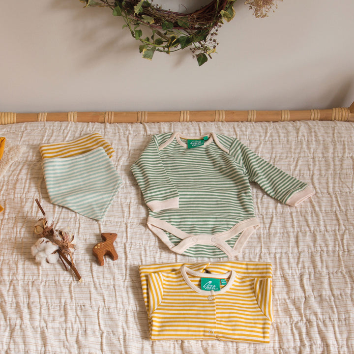 Golden & Green Striped Organic Baby Bodysuit Set - 2 Pack