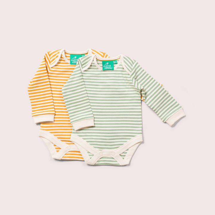 Golden & Green Striped Organic Baby Bodysuit Set - 2 Pack