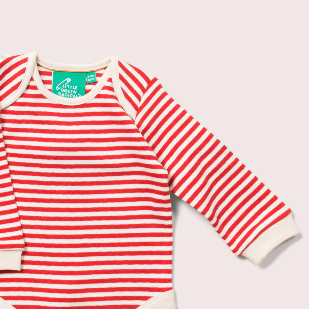 Red & Pale Blue Striped Organic Baby Bodysuit Set - 2 Pack