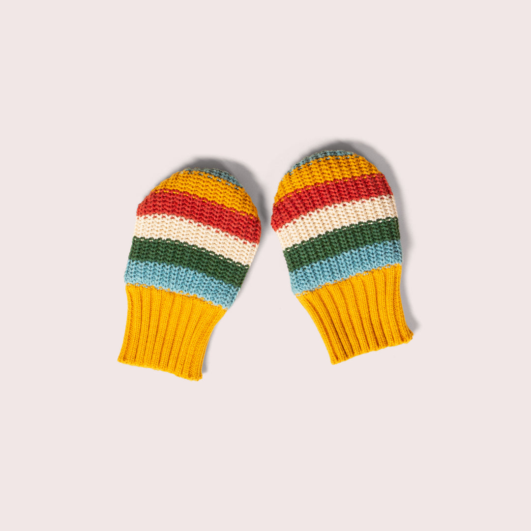 Rainbow Striped Knitted Mittens