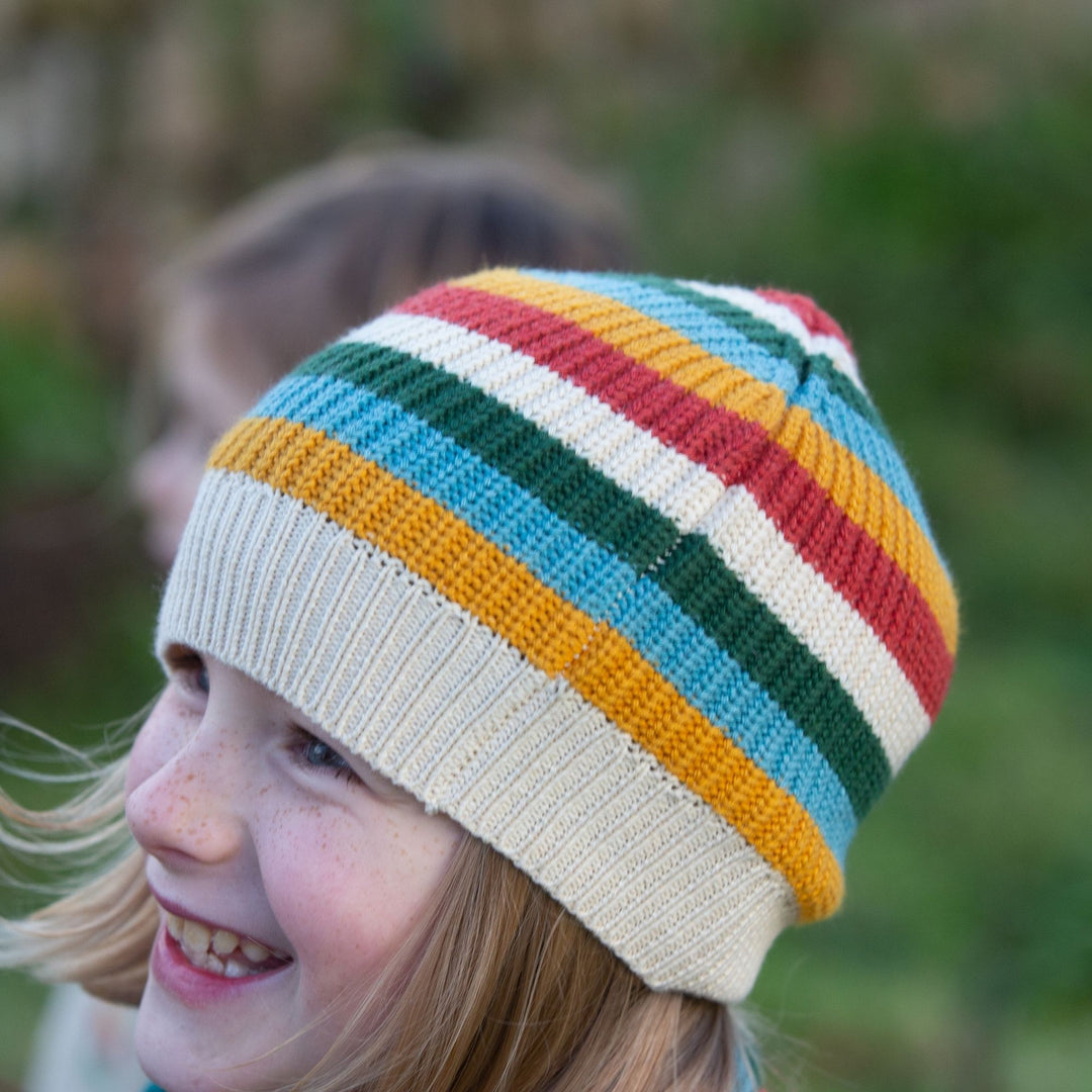 Rainbow Striped Knitted Beanie, Scarf & Mittens Set