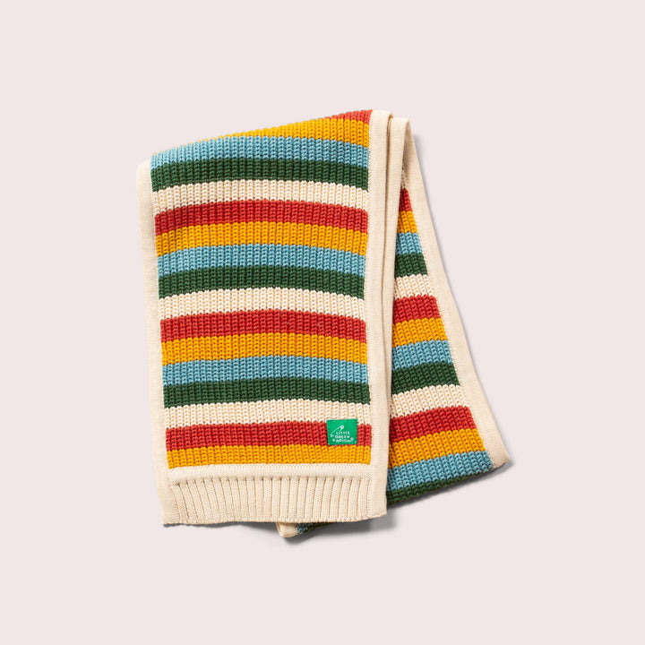 Rainbow Striped Knitted Beanie, Scarf & Mittens Set