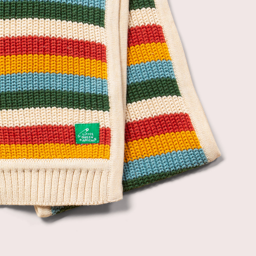 Rainbow Striped Knitted Beanie, Scarf & Mittens Set