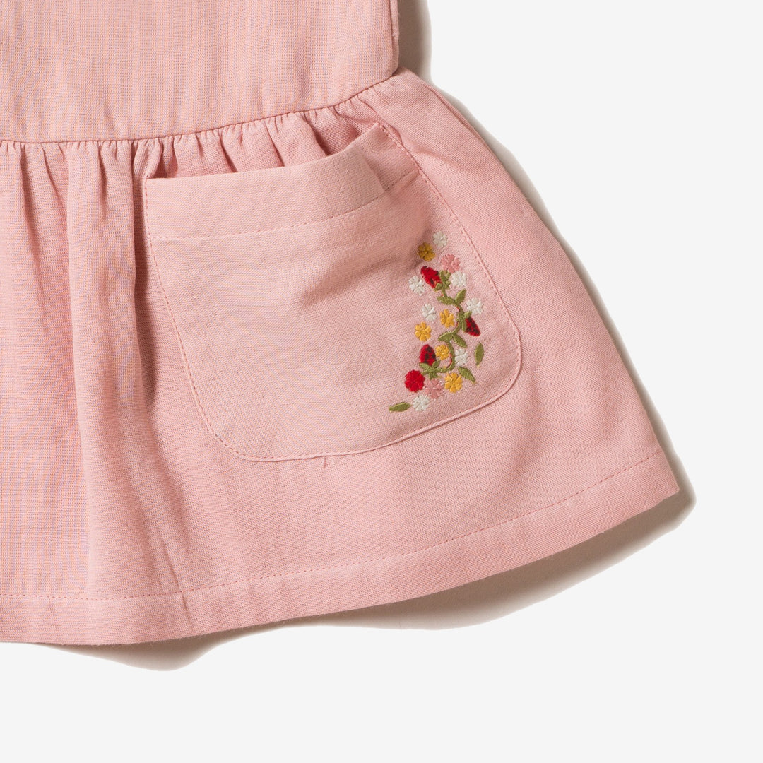 Dusky Pink Embroidered Pocket Dress