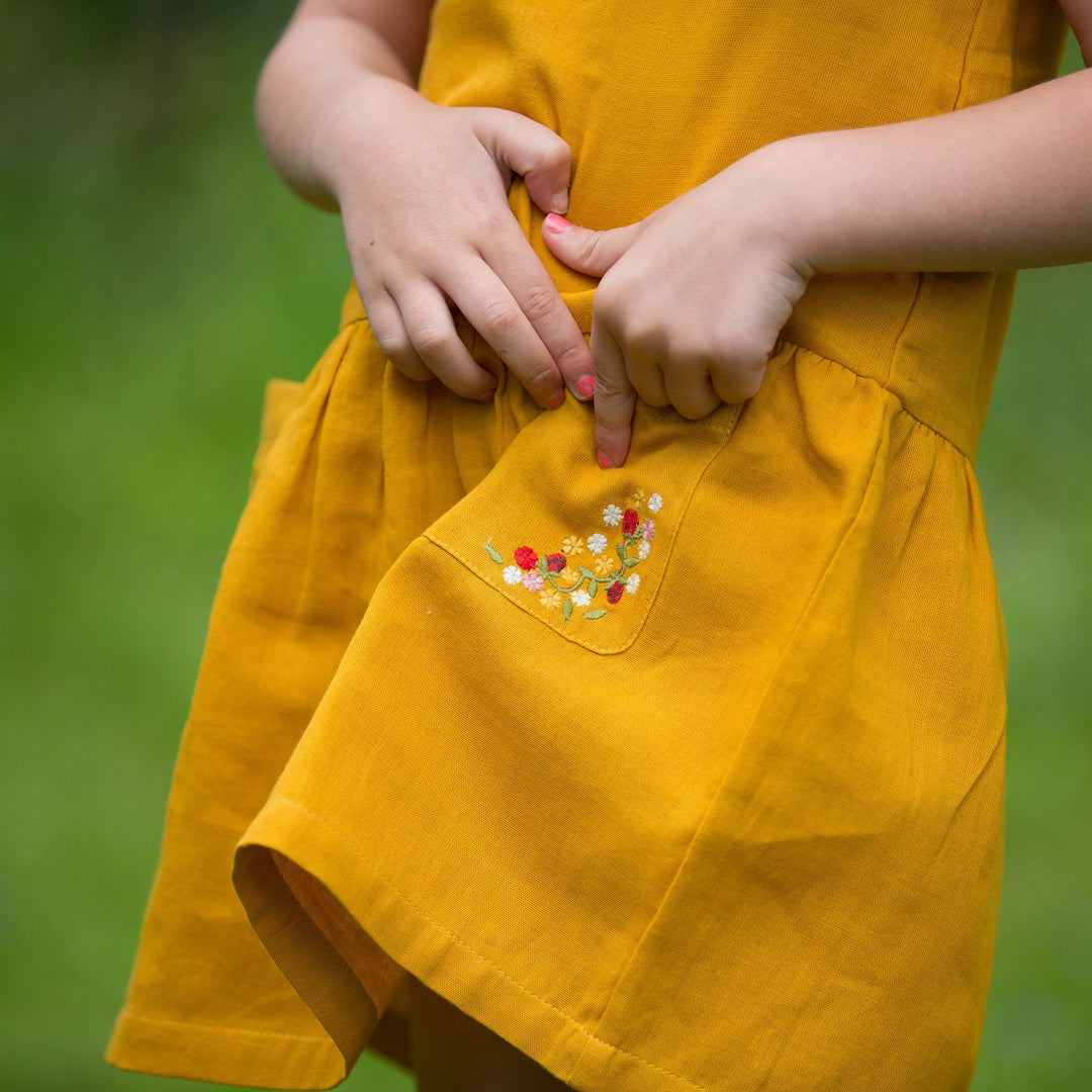 Gold Embroidered Pocket Dress