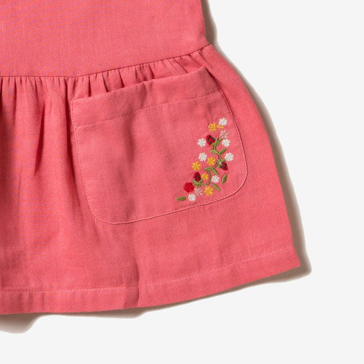 Sunset Pink Embroidered Pocket Dress